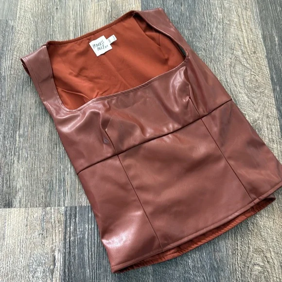 Princess Polly Faux Leather Brown Top - Picture 4 of 5